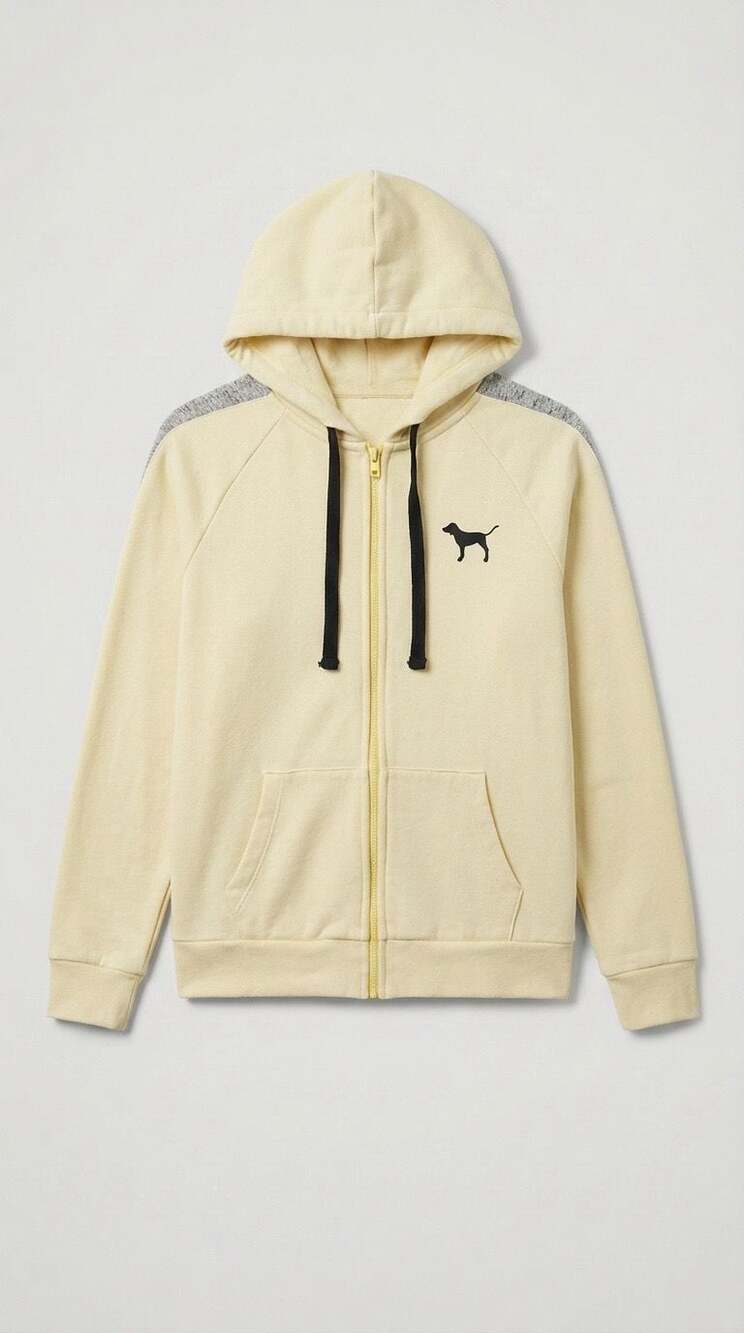 PINK Victoria's Secret Full-Zip Hoodie Yellow Cream Size XS